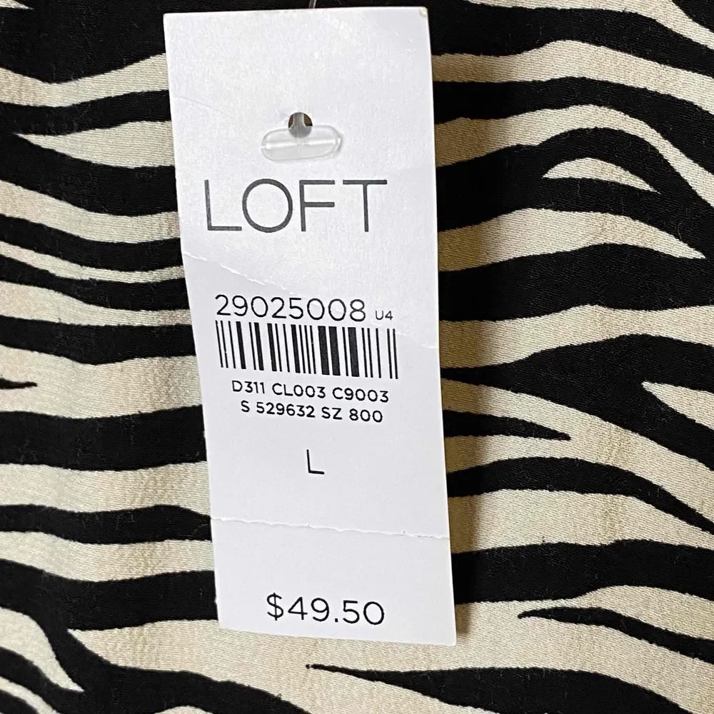 New LOFT Womens‎ Black Beige Zebra Print Cinched Puff Sleeve Size Large